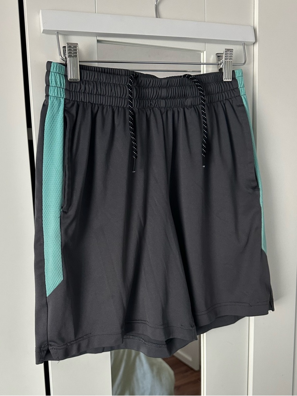 tek gear Black Athletic Shorts with Aqua Side Panels
